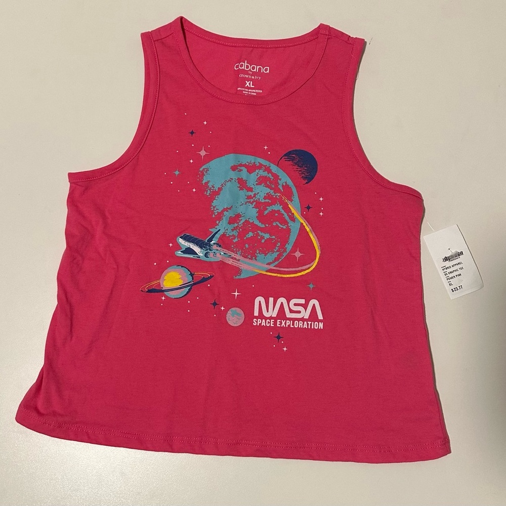 Cabana by Crown & Ivy Girls XL NWT Pink Tank Top NASA